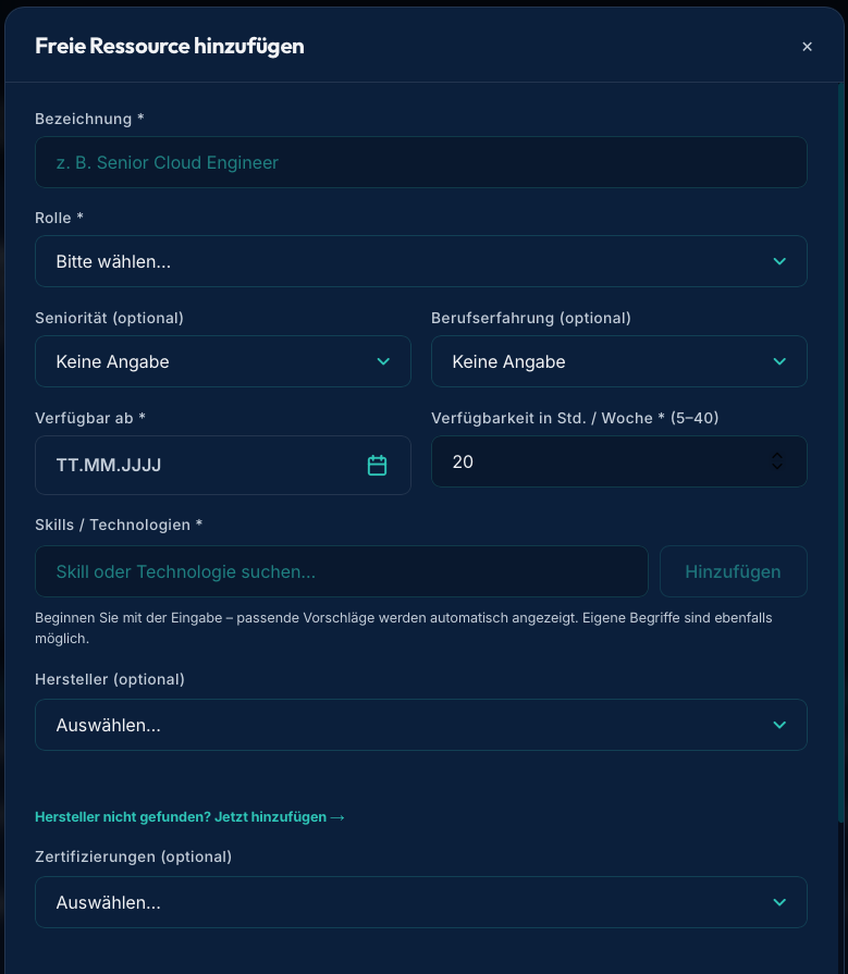 Originalaufnahme des Ressourcen-Formularanfangs. Die vollständige Maske ist in der vergrößerten Ansicht scrollbar.